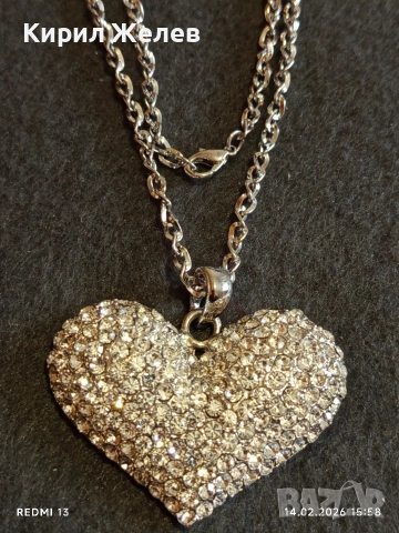 Дамско колие с висулка във формата на сърце ❤️ инкростирано с блестяши кристали 21324, снимка 4 - Колиета, медальони, синджири - 53476446