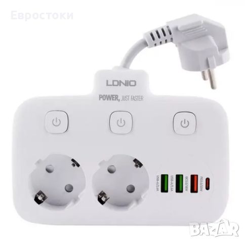 Разклонител LDNio SE2435 SS000196,220V, Зарядно, 2 гнезда и 3 USB + Type C, с ключ, Fast Charge, снимка 4 - Друга електроника - 46112690