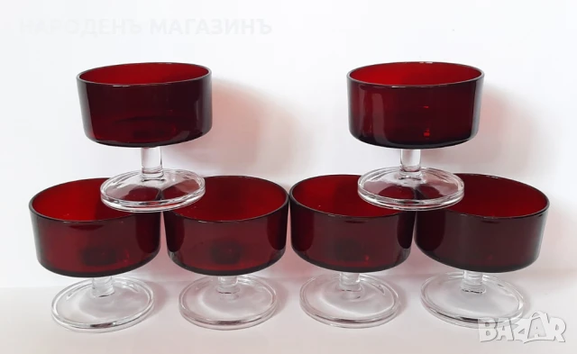 Френски сервиз чаши за мелба десерт шоколад тъмно червено стъкло , снимка 2 - Други ценни предмети - 51331778