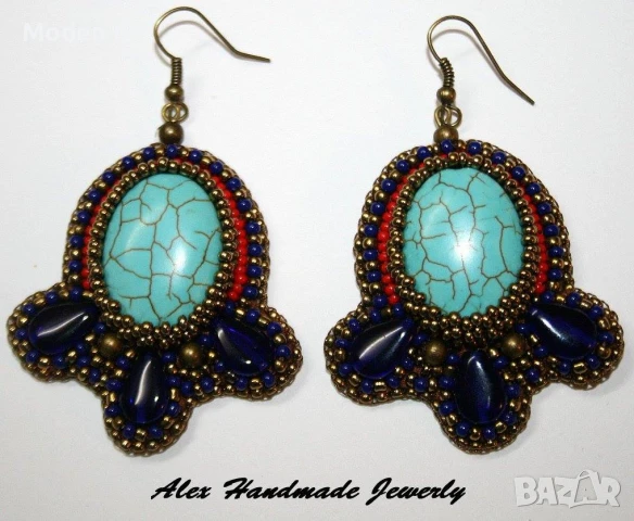 Ръчно изработен комплект с тюркоаз - гривна, обеци и пръстен, снимка 6 - Бижутерийни комплекти - 50803431