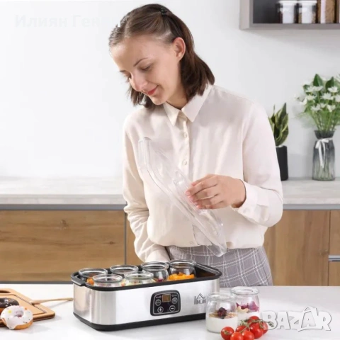 Машина за кисело мляко HOMCOM с 8 стъклени буркана по 180 мл, снимка 7 - Уреди за готвене на пара - 53613915