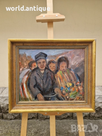 Майсторска антикварна авторска картина масло върху платно , снимка 2 - Антикварни и старинни предмети - 52266087