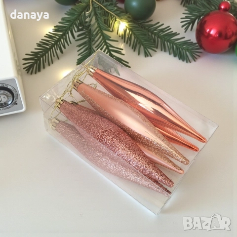 6211 Коледни играчки за елха Висулки, 6 броя, снимка 4 - Декорация за дома - 52502348