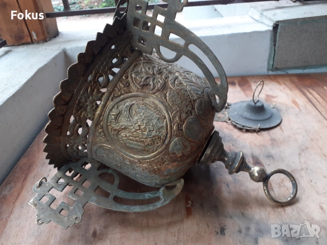 Огромно старо висящо кандило месинг кадило тамянник, снимка 2 - Антикварни и старинни предмети - 54220492