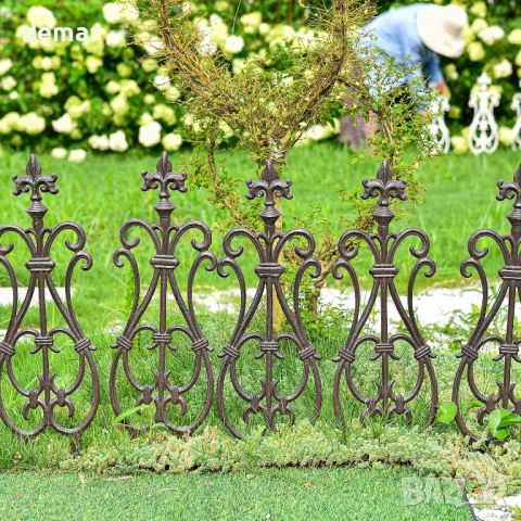 Декоративна чугунена ограда за цветни лехи Sungmor, висока 66 см, пакет от 4 здрави панела, снимка 2 - Градински мебели, декорация  - 52087460