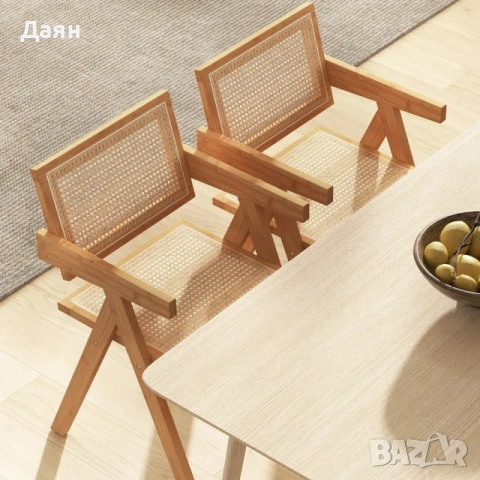 Комплект от 2 стола Costway от ратан с рамка от естествен бамбук - естествен цвят, снимка 9 - Столове - 53706664