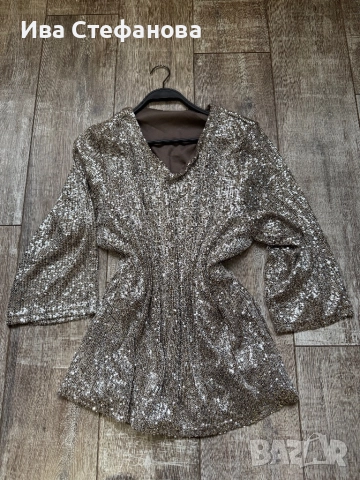 Парти блестяща официална коктейлна блуза туника  златни сребърни пайети, снимка 6 - Блузи с дълъг ръкав и пуловери - 52483382