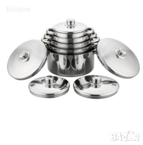 Комплект от 10 части тенджери с тройно дъно и капаци от неръждаема стомана, снимка 12 - Съдове за готвене - 52853484