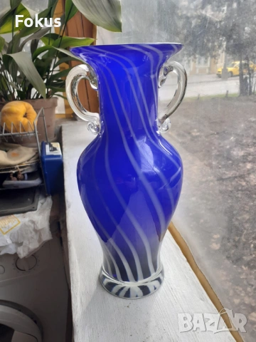 Голяма синя ваза Мурано, снимка 6 - Антикварни и старинни предмети - 53340117