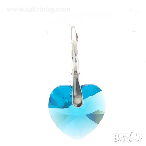 Висящи обеци с кристали във формата на сърца в синьо зелен цвят-Blue Zircon, снимка 2 - Обеци - 48974469