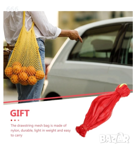 Торбичка, За плодове и зеленчуци, Найлонова, Мрежеста, Комплект от 100 части,Червена, 45x1.30x0.40см