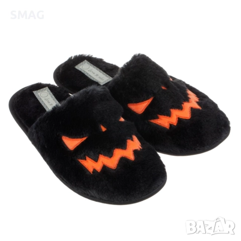 Halloween / Хелоуин пухени пантофи с тиквено лице, черно и оранжево_1242917