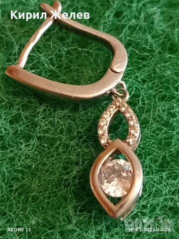 Елегантна нежна финна сребърна обеца с инкрустирани кристали 53050, снимка 2 - Обеци - 53051452