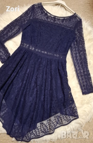 ИЗКЛЮЧИТЕЛНО КРАСИВА тъмносиня дантелена рокля, снимка 6 - Рокли - 52581579
