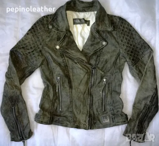 Дамско Кожено Яке Рокерско Мото Асиметрично закопчаване, снимка 4 - Якета - 25696700