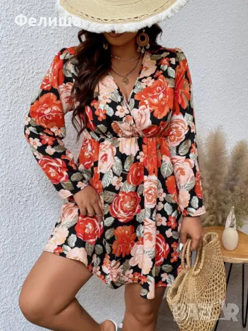 Красив Многоцветен Модел Туника / Рокля с Оранжево Огнени Цветчета, снимка 7 - Туники - 50185310