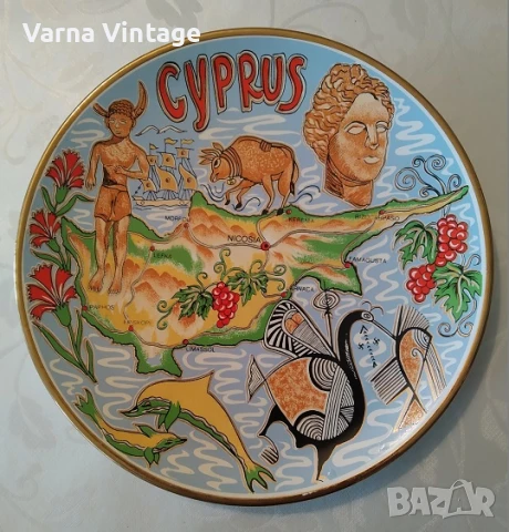 Колекционерска порцеланова чиния Кипър 24K Gold. Neofitou Гърция, снимка 2 - Колекции - 50703676