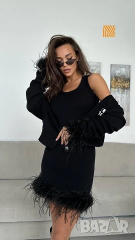 дамски комплекти жилетка и рокля с пух miu miu , снимка 5 - Рокли - 51404564