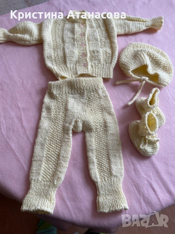 Жълт ръчно плетен бебешки костюм, снимка 2 - Комплекти за бебе - 53057676