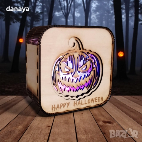 6100 Страшна светеща тиква за Хелоуин дървена декорация с LED светлини