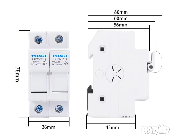 Taxnele 2P паралелен DC държач за предпазители за соларни фотоволтаични системи 10*38 мм DC 1000V, снимка 13 - Друга електроника - 52702189