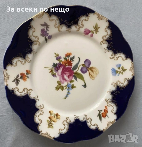 Circa 1922 - великолепно класическо плато в кобалт, злато и ръчно изрисувани цветя Код P1883, снимка 3 - Декорация за дома - 53311134