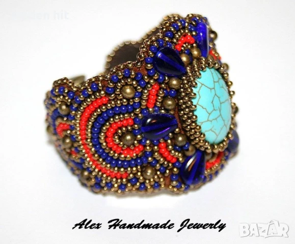 Ръчно изработен комплект с тюркоаз - гривна, обеци и пръстен, снимка 4 - Бижутерийни комплекти - 50803431