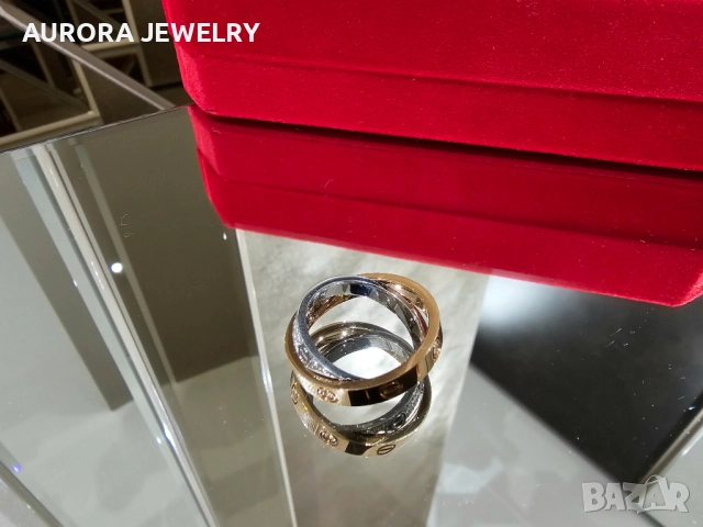 CARTIER Love Rose and White Gold Diamond Paved Пръстен, снимка 6 - Пръстени - 52905276