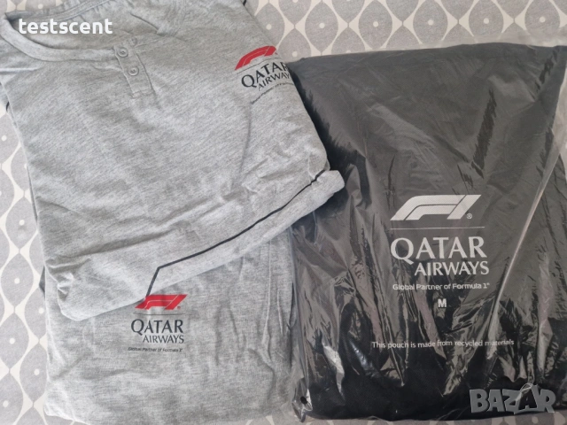 Комплект унисекс пижама Qatar Airways Business Class x Formula 1 – унисекс, размер M, нов запечатан