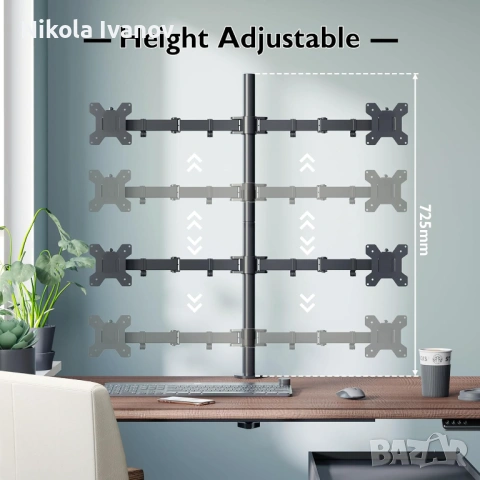 Чисто нова стойка за 4 Монитора | 13-27 инча | Vesa 75x75 и 100x100 | 2 начина на закрепване | stand, снимка 3 - Други - 54084236