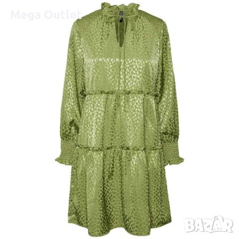 Къса сатенена рокля с ръкави в светлозелен цвят, бранд Pieces, снимка 2 - Рокли - 45743353