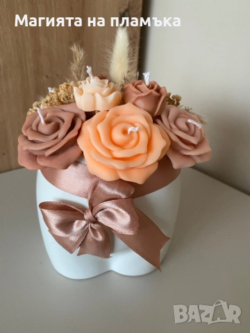 Букети от ароматизирани соеви свещи, снимка 4 - Изкуствени цветя - 52570773