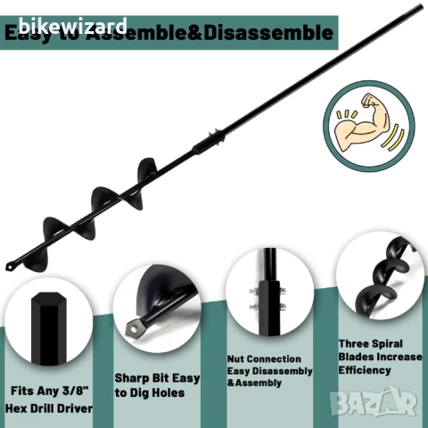 Свредло за градински шнек, сменяемо спираловидно, 7.5x85 см за шестостен 3/8 инча НОВО, снимка 4 - Други инструменти - 54152569