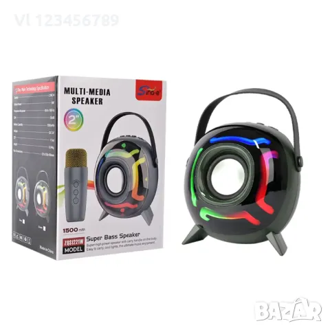 Мини колонка SING-E ZQS1221W  с 1 безжичен микрофон RGB LED светлини , снимка 6 - Други - 49559519