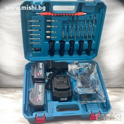 Безчетков електрически ударен гайковерт, безжична ударна бормашина и отвертка, 25 аксесоара, 2 68V б