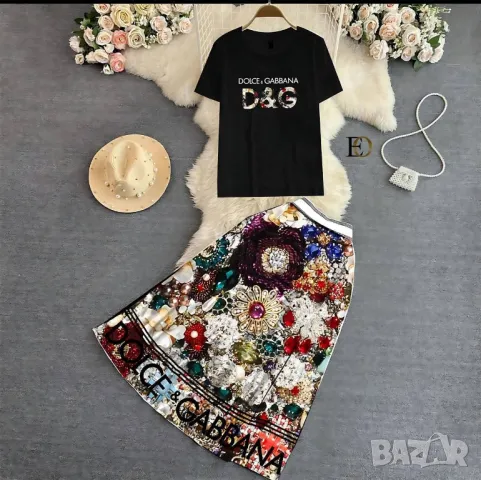 дамски комплекти тениска и дълга пола Dolce&Gabbana , снимка 2 - Комплекти - 46915423