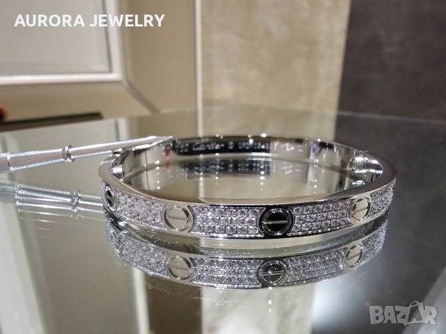 CARTIER Love Paved Silver Classic Diamonds Гривна с Отверка