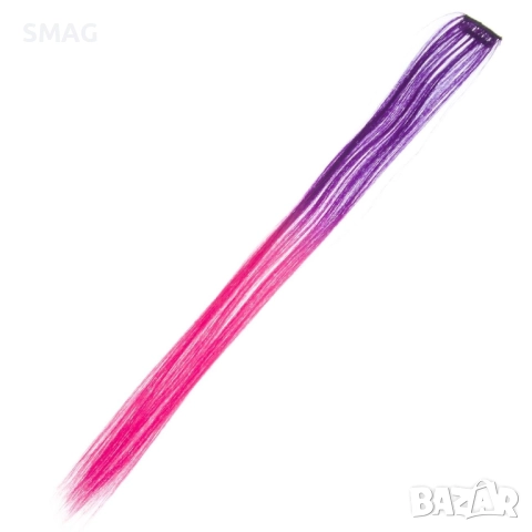 Аксесоар за коса – кичур екстеншън, прав, лилав омбре с щипка, 51 см_1161742