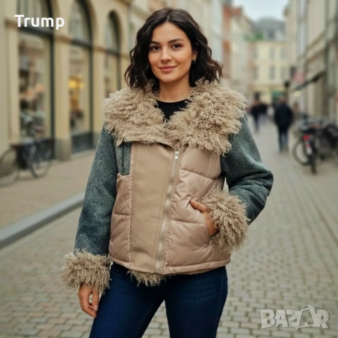 Ефектно яке , деним с еко косъм, силиконова вата