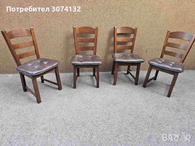 Масивни дъбови трапезни столове с естествена кожа, снимка 5 - Столове - 52856315