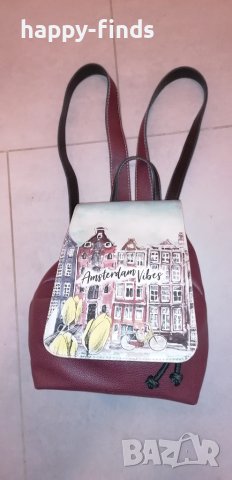 Дамска чантичка - раничка тъмночервена от еко кожа  Amsterdam Vibes, снимка 1