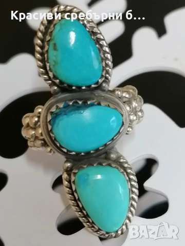 Масивен сребърен пръстен с тюркоаз  , снимка 3 - Пръстени - 52921321