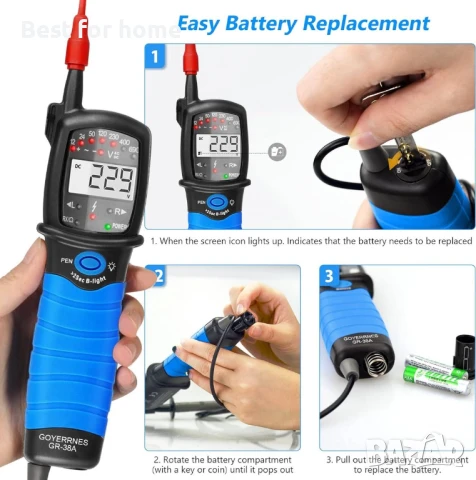  Цифров мултицет тип писалка-2-полюсен с LCD дисплей и фенерче , снимка 7 - Други инструменти - 50711014