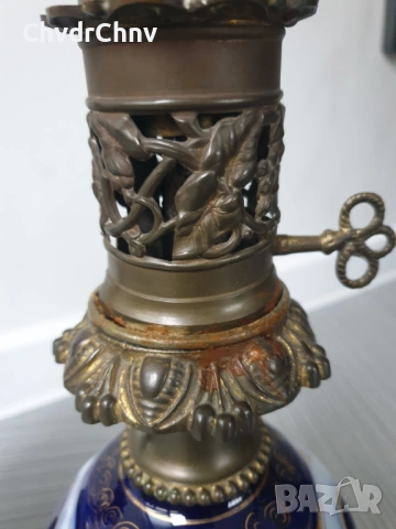 чифт2бр 57см/стари барокови порцеланови газени лампи/кобалт-злато, снимка 7 - Антикварни и старинни предмети - 46885962