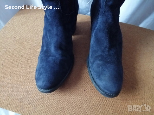 № 37 дамски ботуши естествен велур в син цвят, снимка 5 - Дамски ботуши - 53371759