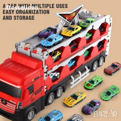 4643 Трансформиращ се Червен Автовоз 2 в 1: Мега Писта за Спускане + 24 Колички в комплекта, снимка 3 - Коли, камиони, мотори, писти - 54069542