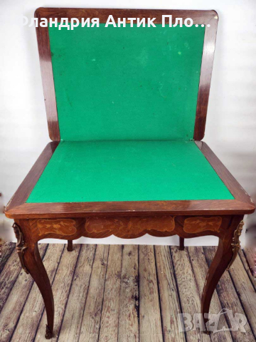 Старинна игрална маса с интарзия, снимка 6 - Антикварни и старинни предмети - 44975742