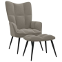 vidaXL Релаксиращ стол с табуретка, светлосив, кадифе и PVC, снимка 1 - Градински мебели, декорация  - 45007391