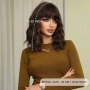 Къдрава кафява перука с кичури и бретон средна дължина, снимка 10