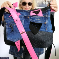 Розова кожена чанта,Джинсова дамска чанта,Голяма чанта от естествена кожа, снимка 4 - Чанти - 45036380